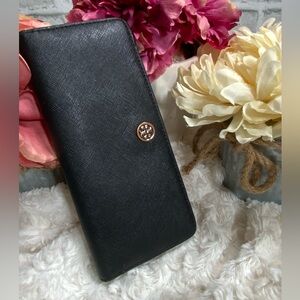 Tory Burch Black Wallet with Gold Logo
